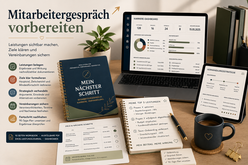 Mitarbeitergespräch mit Leistungsnachweisen, Gesprächszielen, Verhandlungsstrategie und nächsten Schritten vorbereiten