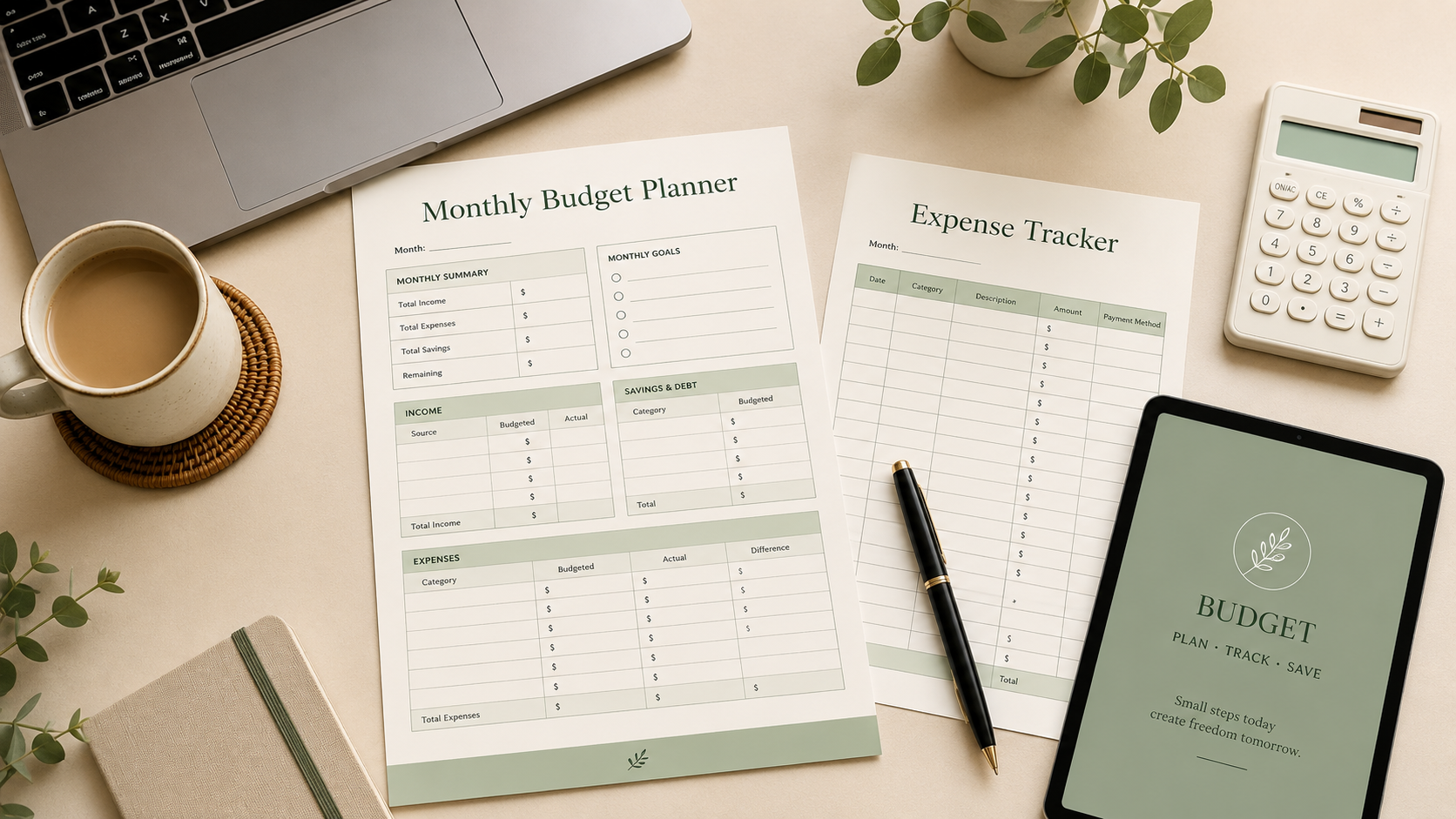 Printable budget planner and expense tracker for simple money organization