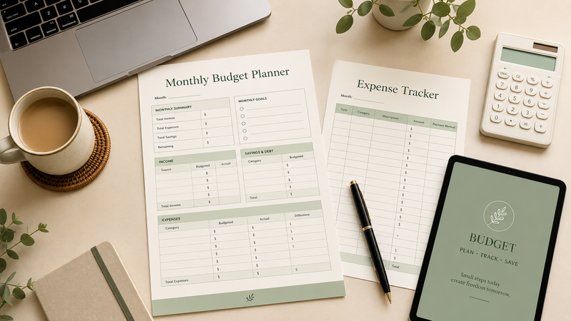 Printable budget planner and expense tracker for simple money organization