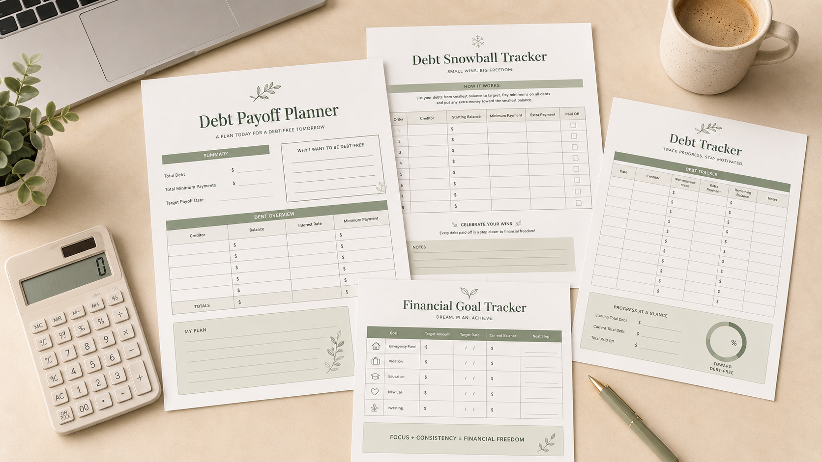 Printable debt payoff planner and financial planning tracker for money organization