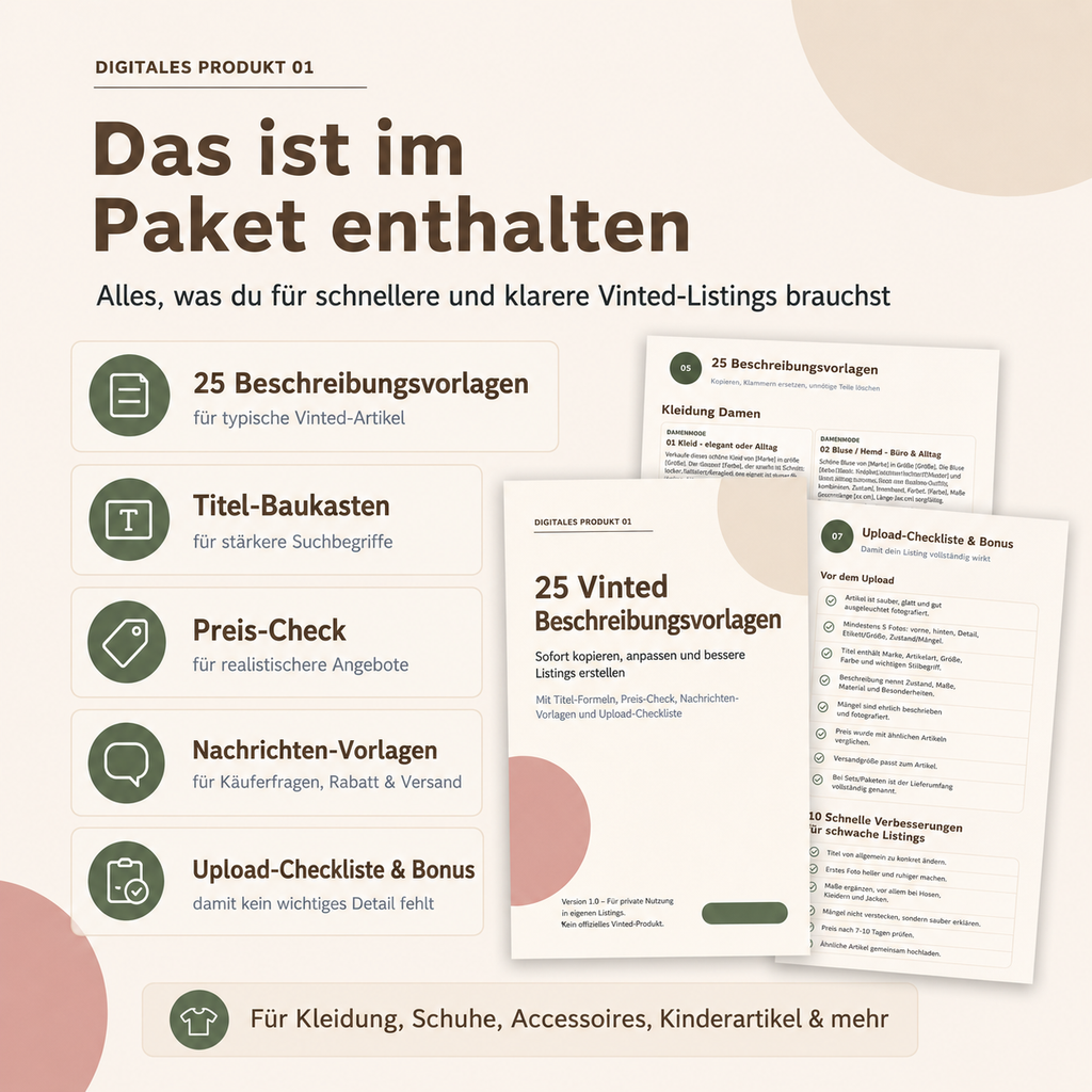 25 Vinted Beschreibungsvorlagen – PDF für Verkäufer & Reseller