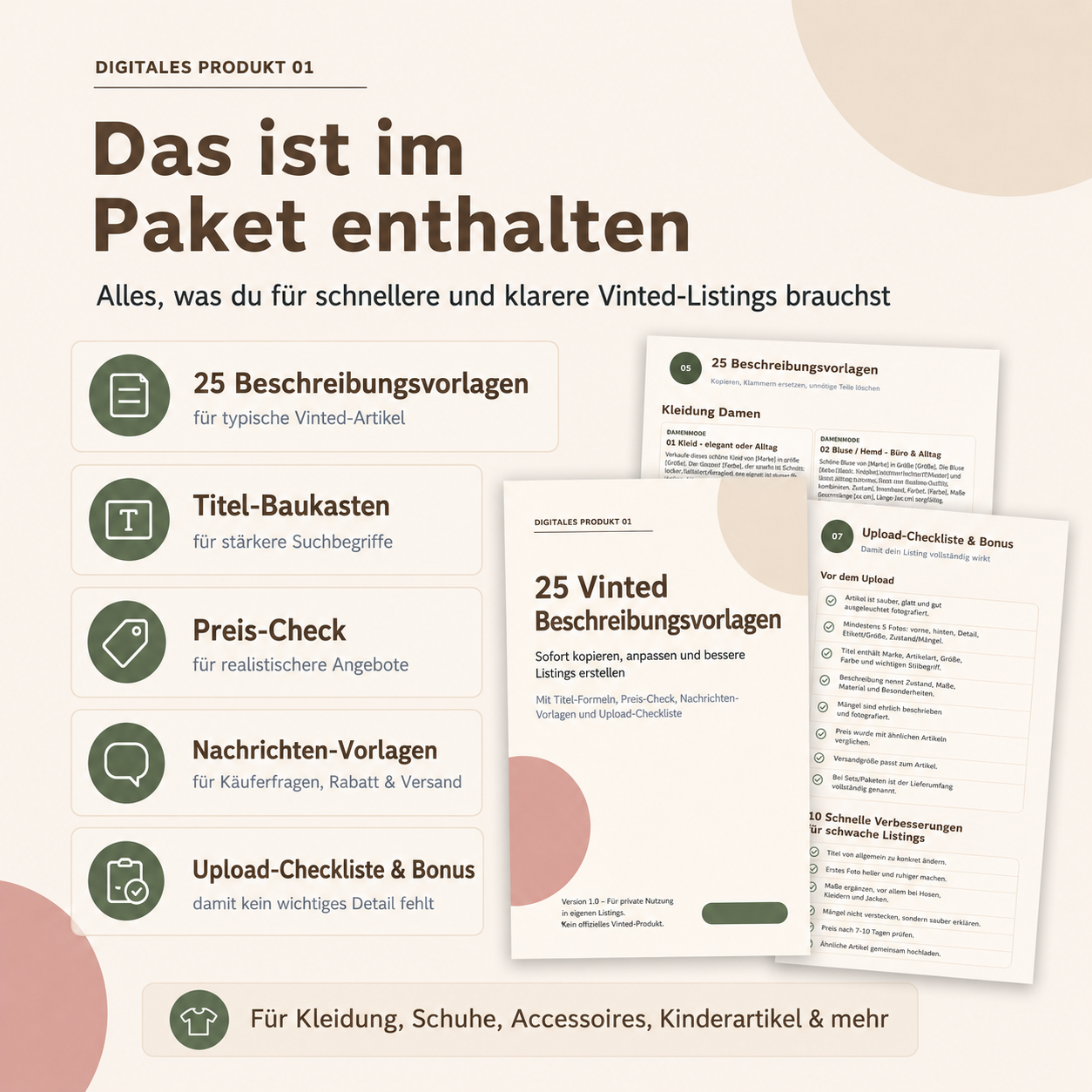 25 Vinted Beschreibungsvorlagen – PDF für Verkäufer & Reseller