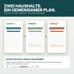 Zusammenzugsplaner für Paare mit übersichtlichen PDF-Seiten für Inventar, Aufgaben, Räume und gemeinsame Entscheidungen