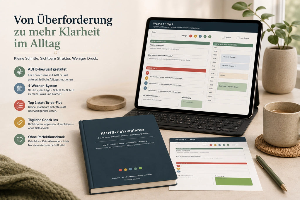 ADHS-Fokusplaner für mehr Struktur, kleine Schritte und weniger Überforderung im Alltag