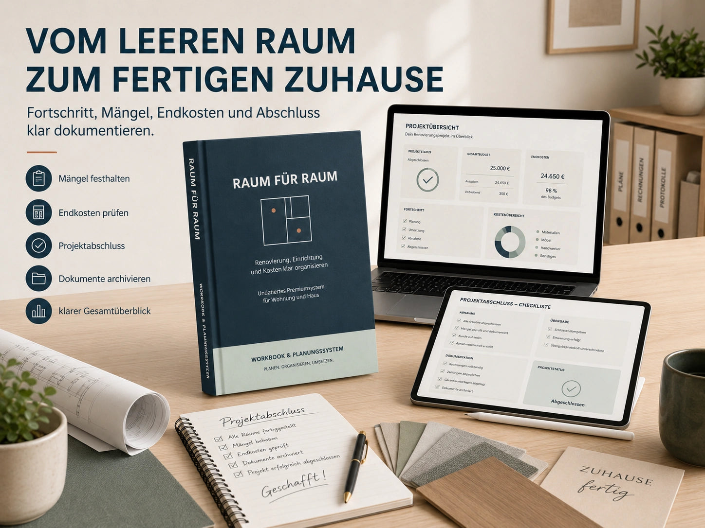 Renovierungsprojekt mit Mängeln, Endkosten, Dokumenten und vollständigem Projektabschluss nachhalten