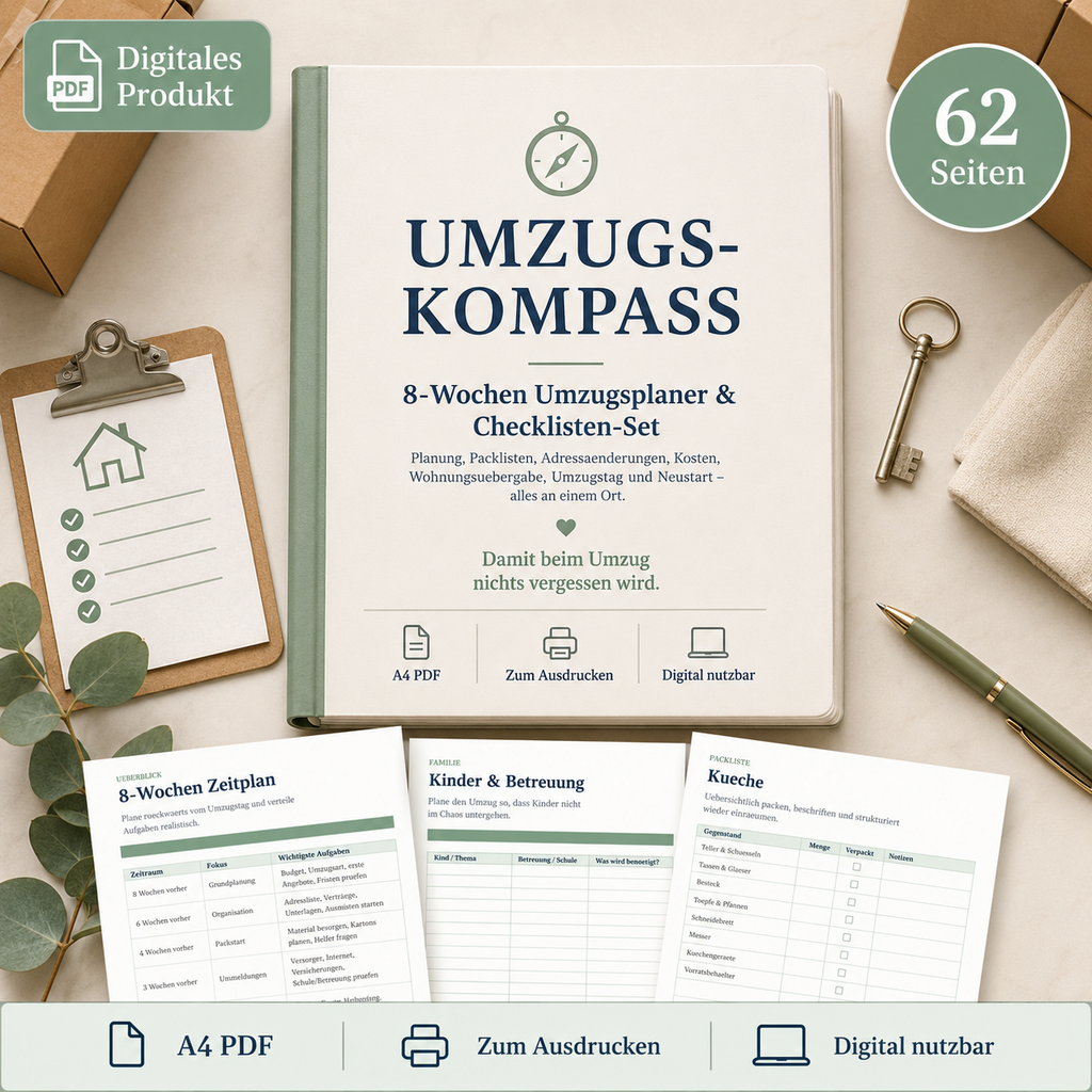 Umzugs-Kompass – 8-Wochen Umzugsplaner & Checklisten-Set PDF