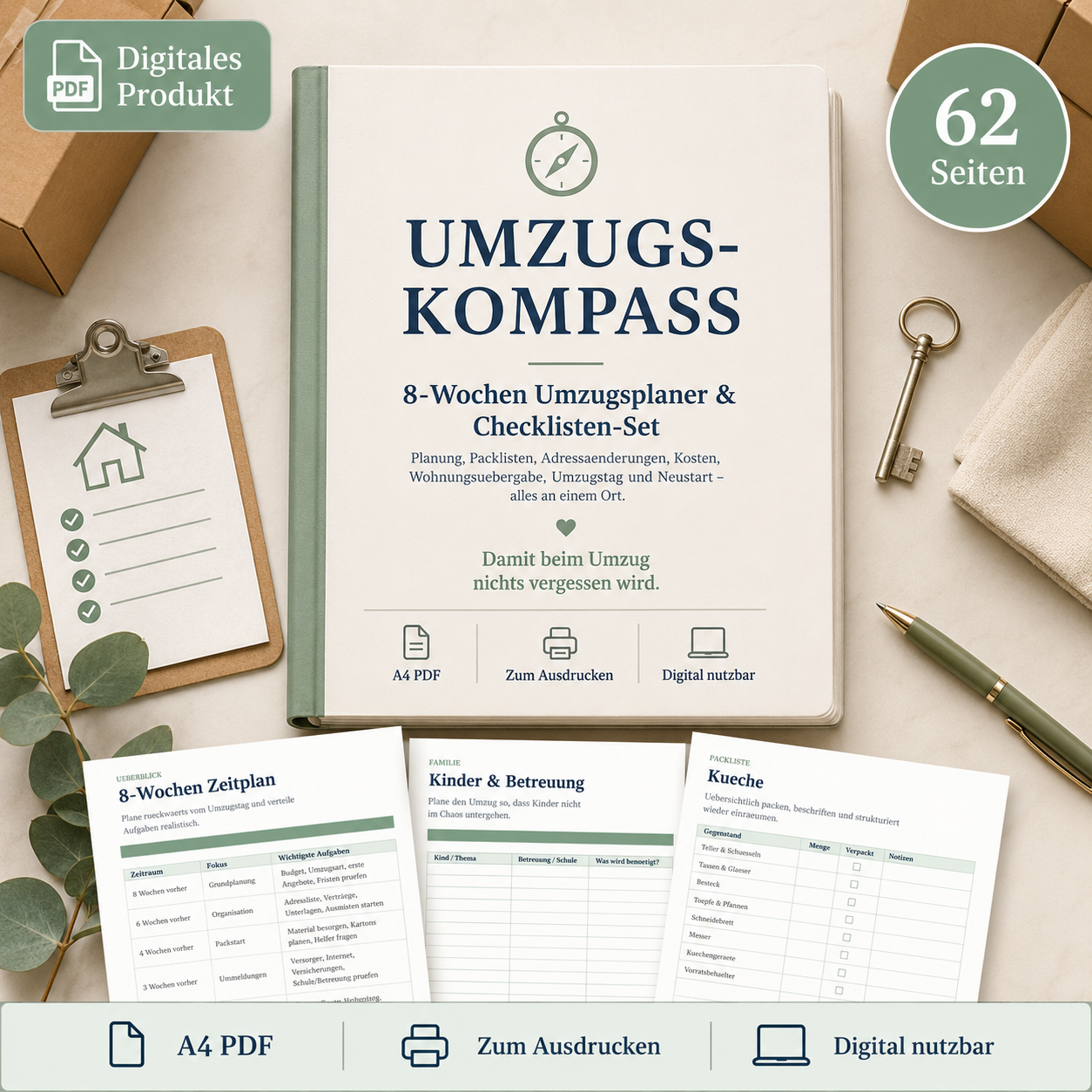 Umzugs-Kompass – 8-Wochen Umzugsplaner & Checklisten-Set PDF