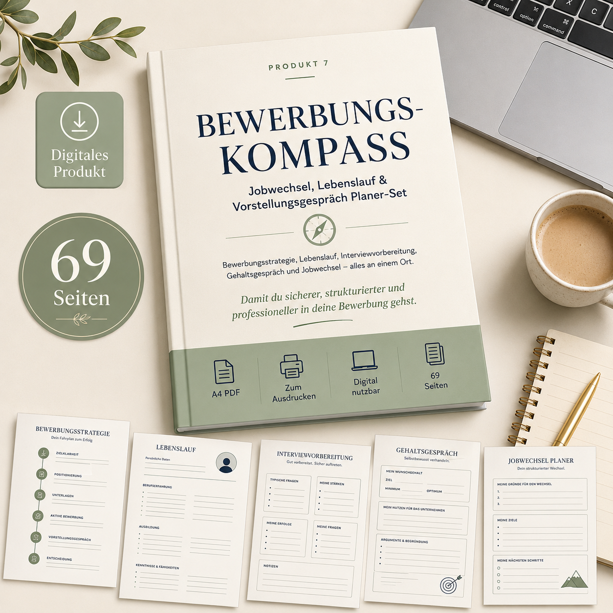 Bewerbungs-Kompass – Jobwechsel, Lebenslauf & Vorstellungsgespräch Planer-Set PDF