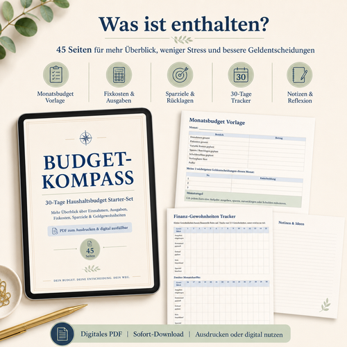 Budget-Kompass PDF – 30 Tage Haushaltsbudget Planer zum Downloaden