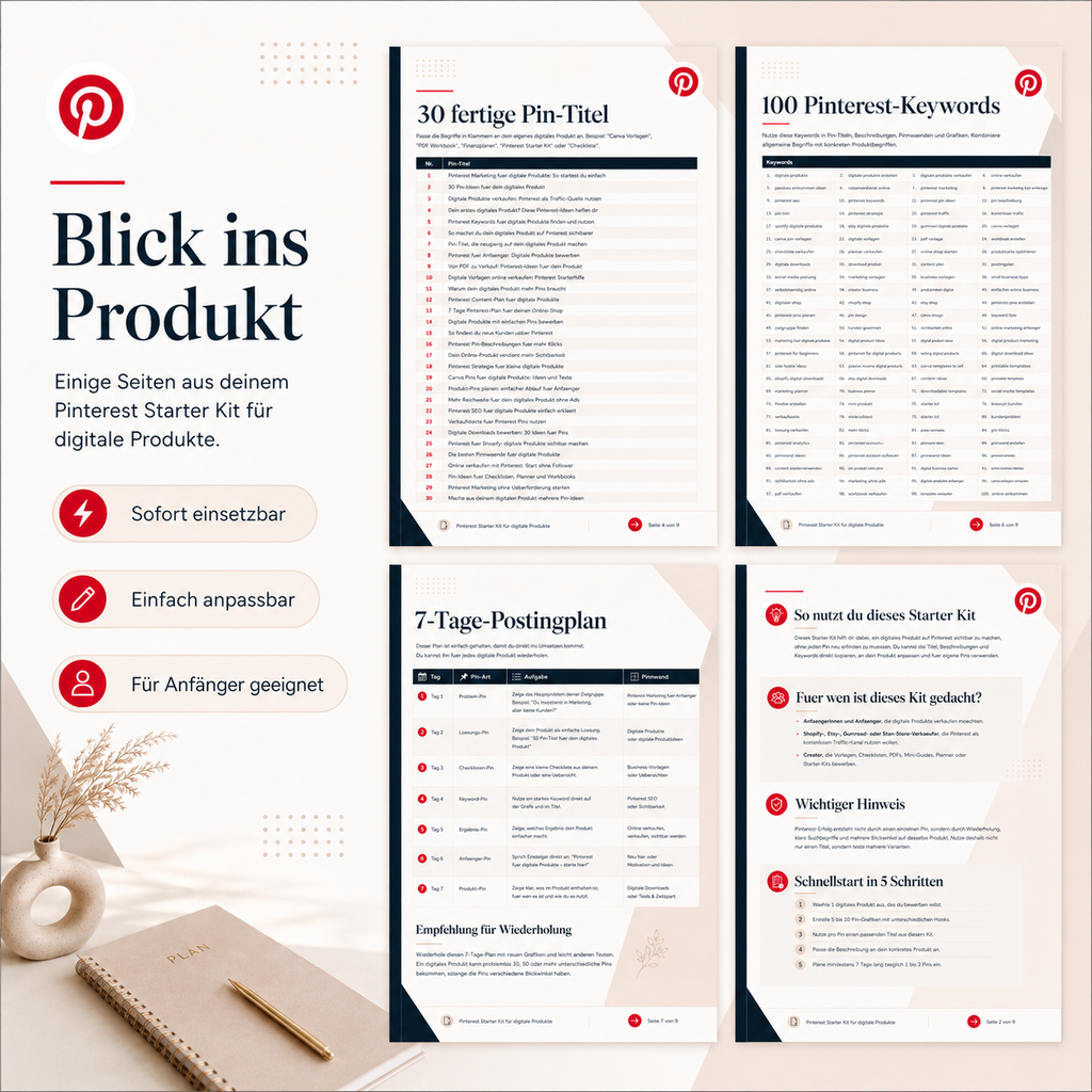 Pinterest Starter Kit für digitale Produkte