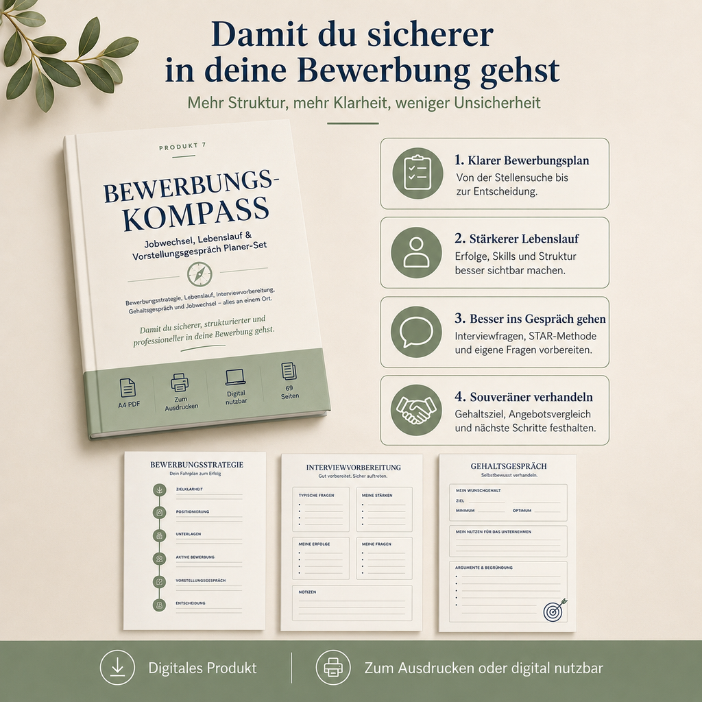 Bewerbungs-Kompass – Jobwechsel, Lebenslauf & Vorstellungsgespräch Planer-Set PDF