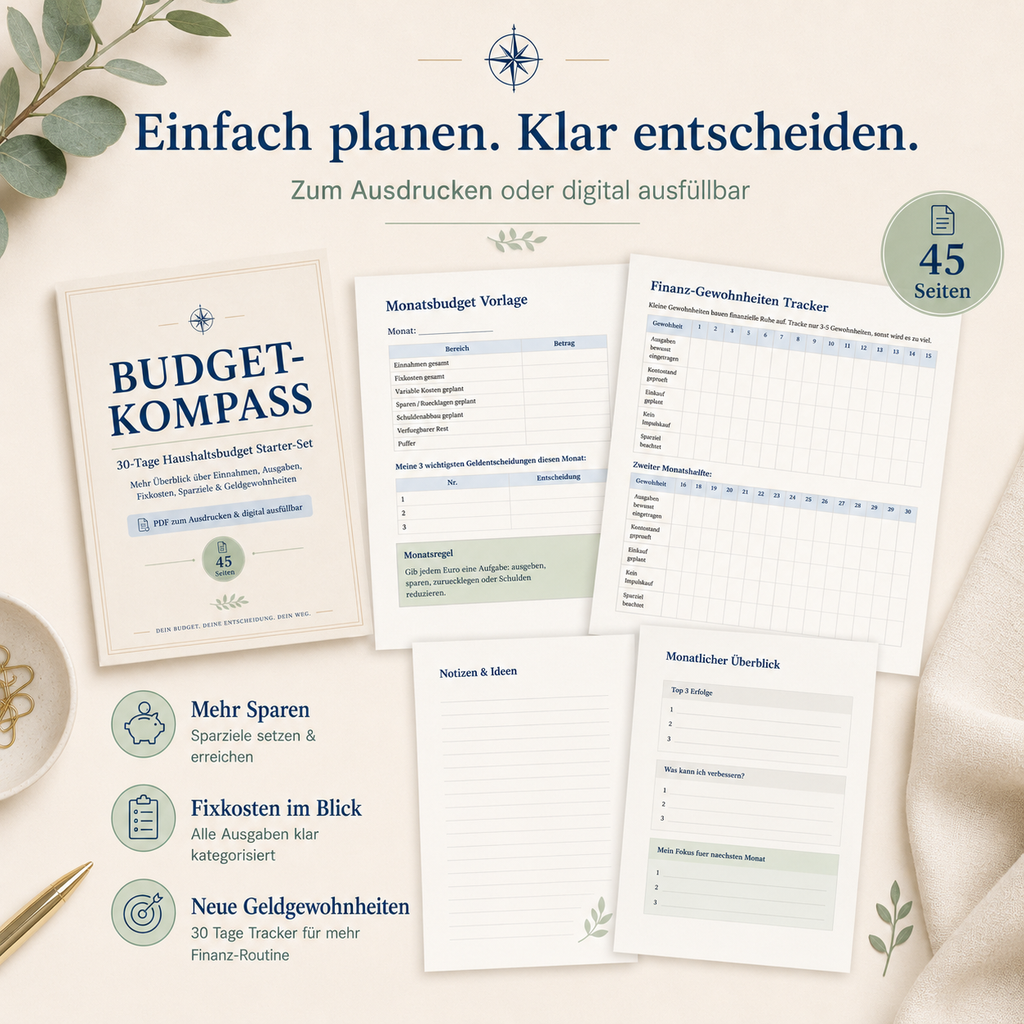 Budget-Kompass PDF – 30 Tage Haushaltsbudget Planer zum Downloaden