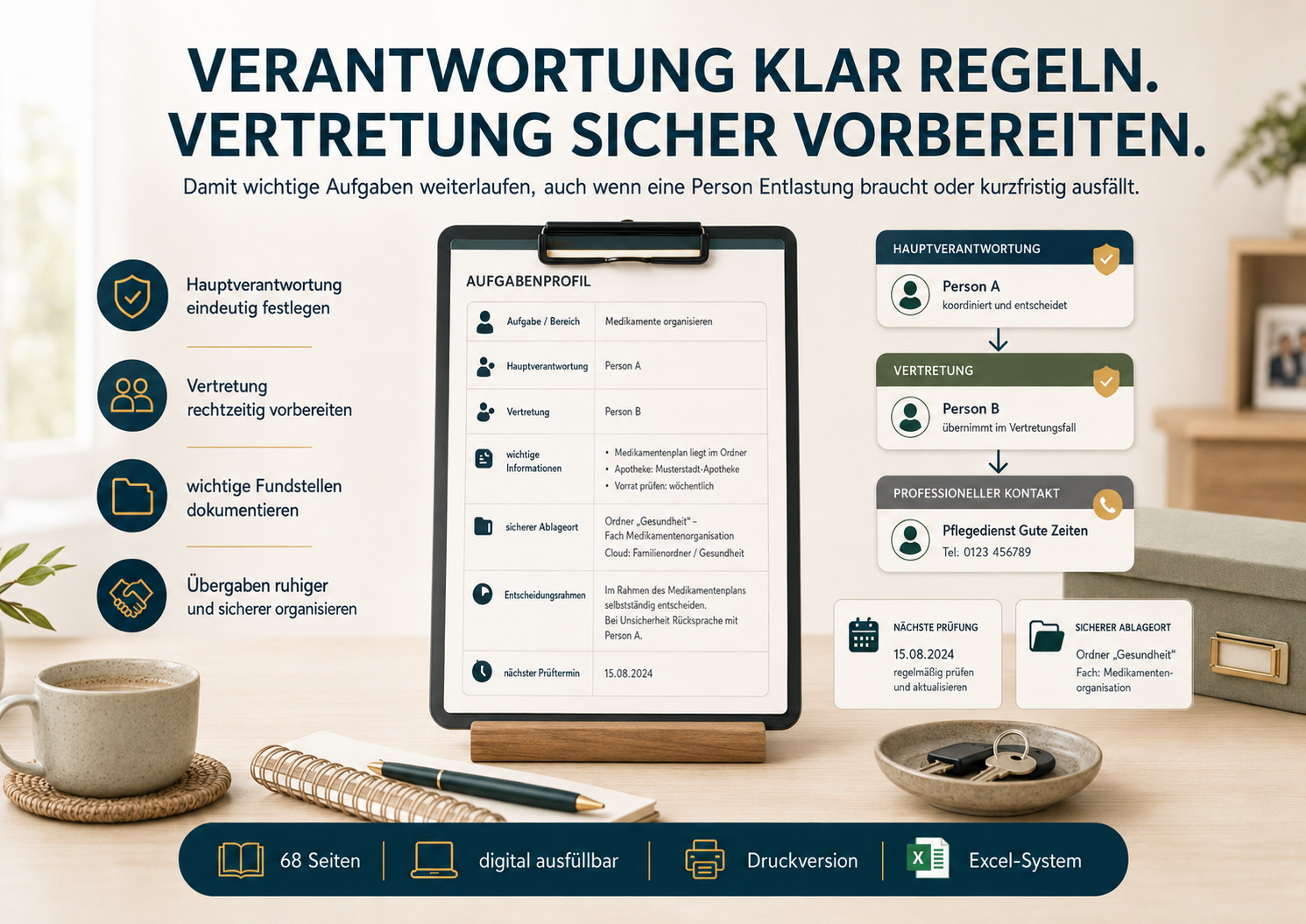Excel-Dashboard für Aufgaben, Termine, Vertretung und Entlastung bei Angehörigen