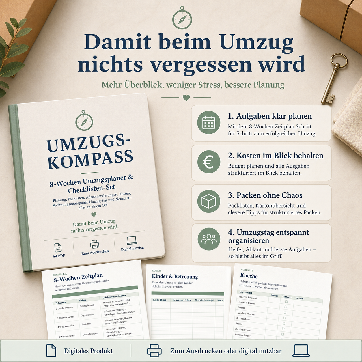 Umzugs-Kompass – 8-Wochen Umzugsplaner & Checklisten-Set PDF