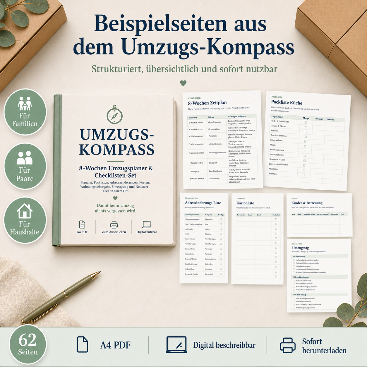 Umzugs-Kompass – 8-Wochen Umzugsplaner & Checklisten-Set PDF