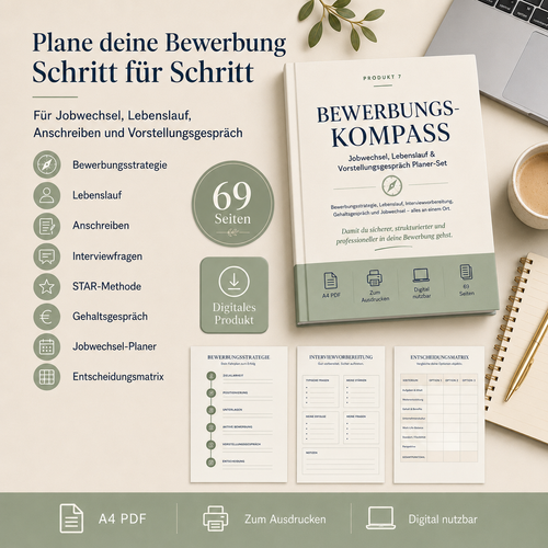Bewerbungs-Kompass – Jobwechsel, Lebenslauf & Vorstellungsgespräch Planer-Set PDF