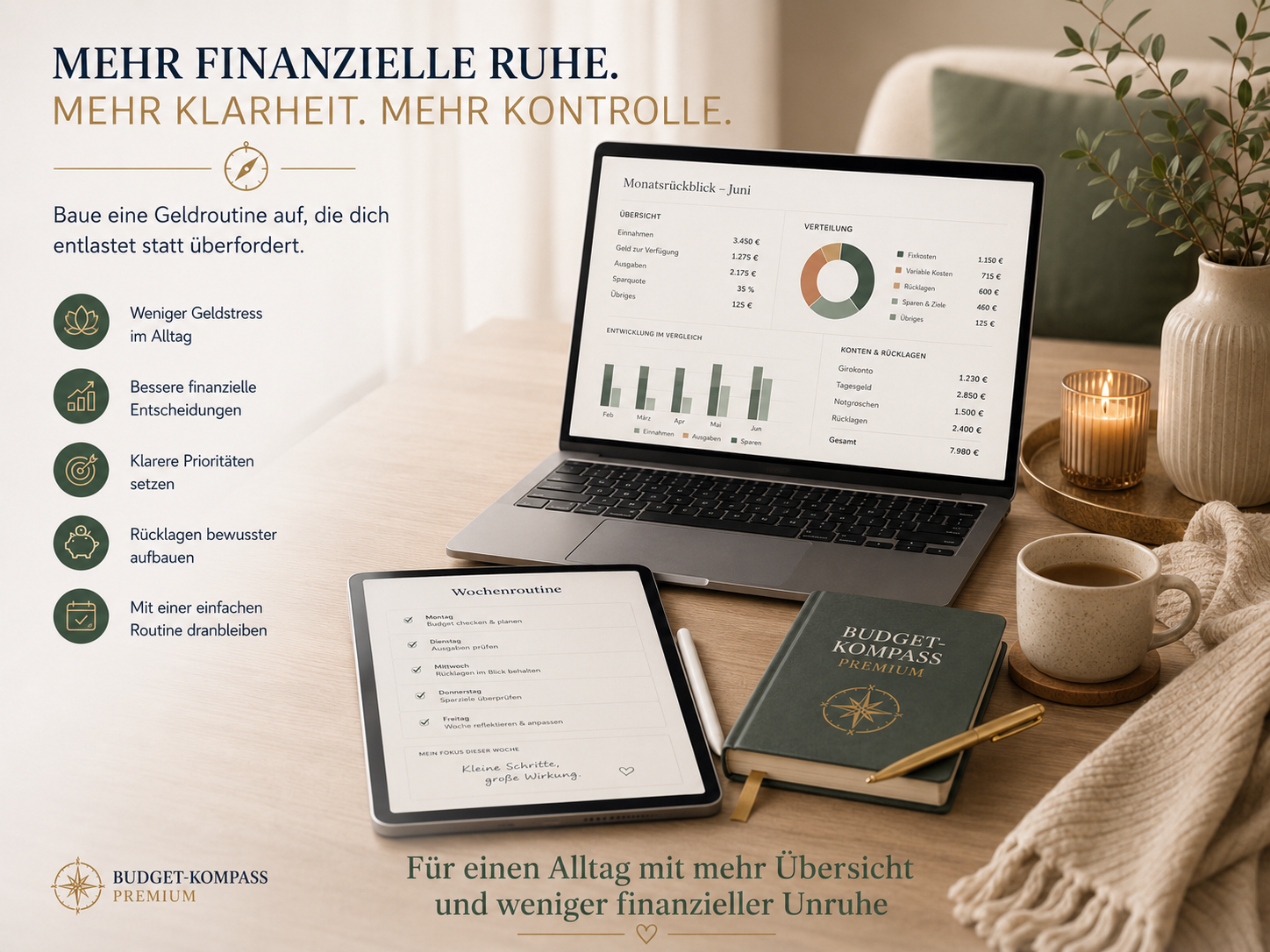Budget-Kompass Premium – 6-Monats-Budgetplaner als PDF