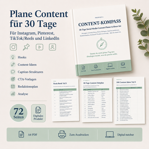 Content-Kompass 30-Tage Social Media Content-Planer und Ideen-Set als digitales PDF