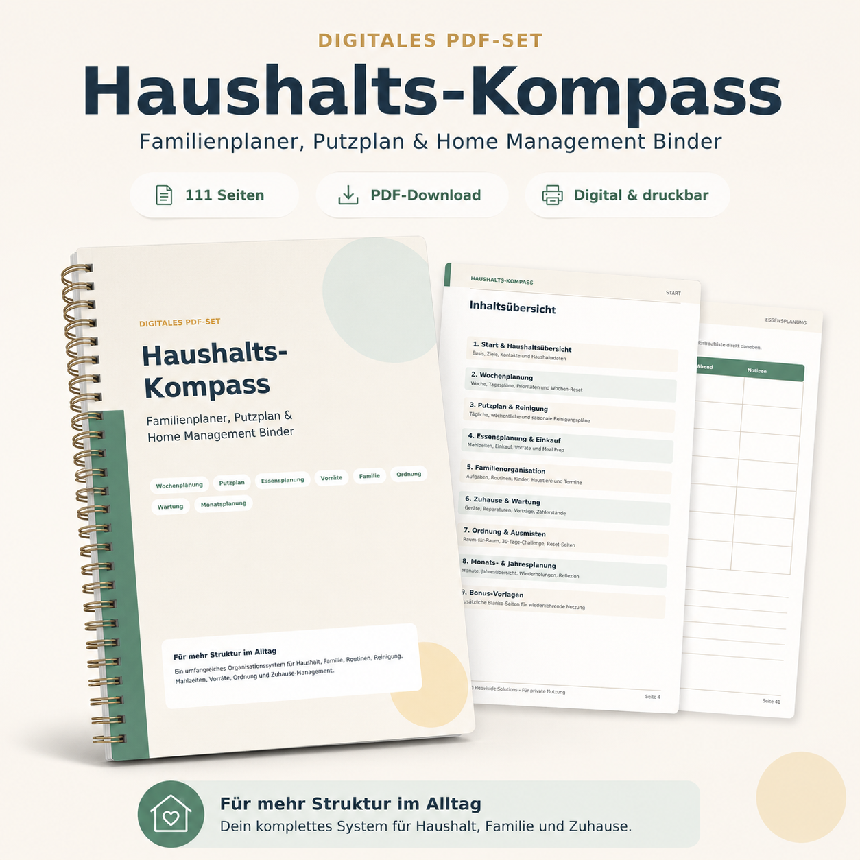 Haushalts-Kompass PDF – Familienplaner, Putzplan & Home Management Binder