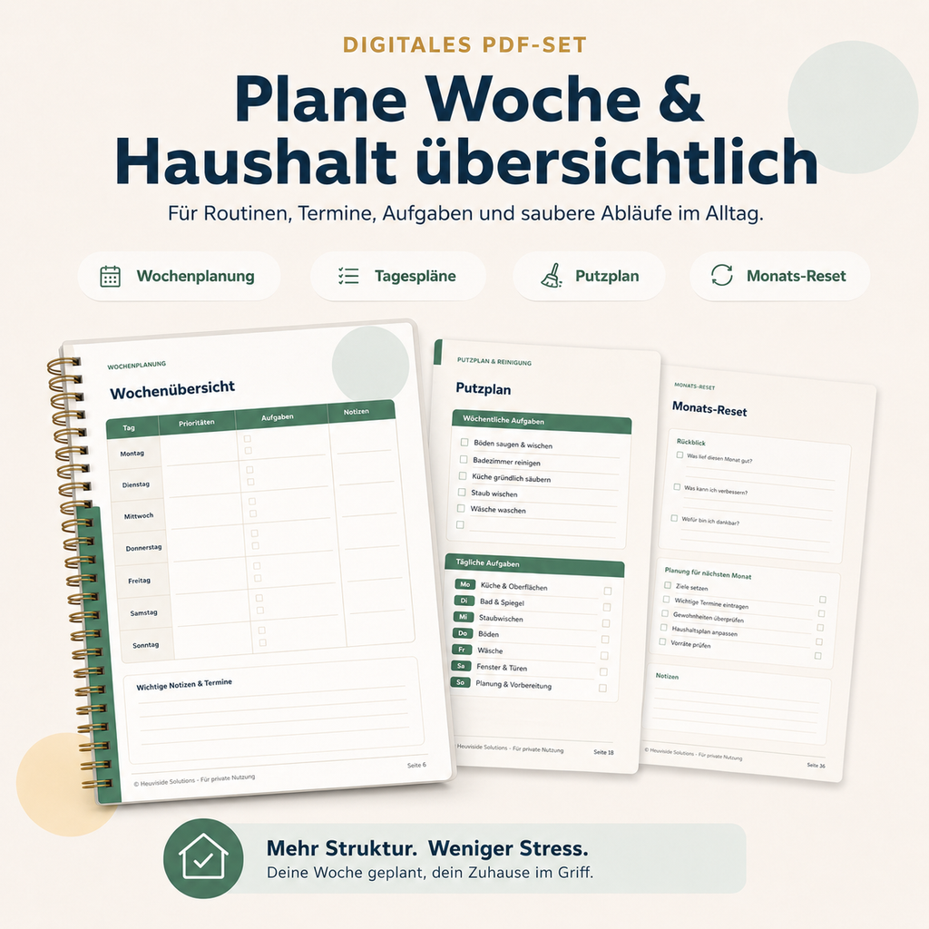 Haushalts-Kompass PDF – Familienplaner, Putzplan & Home Management Binder