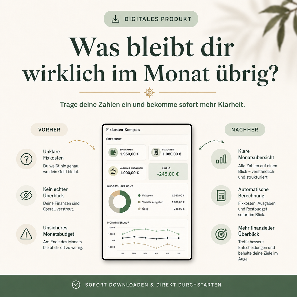 Fixkosten-Kompass – Monatsbudget-Rechner für Excel & Google Sheets