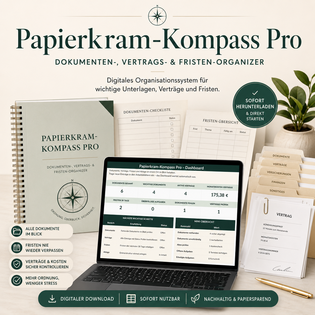 Papierkram-Kompass Pro – Dokumenten-, Vertrags- & Fristen-Organizer