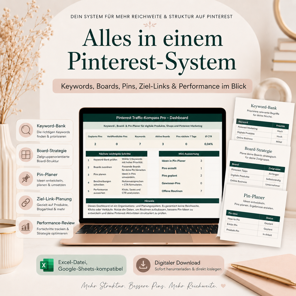 Pinterest Traffic-Kompass Pro – Keyword-, Board- & Pin-Planer