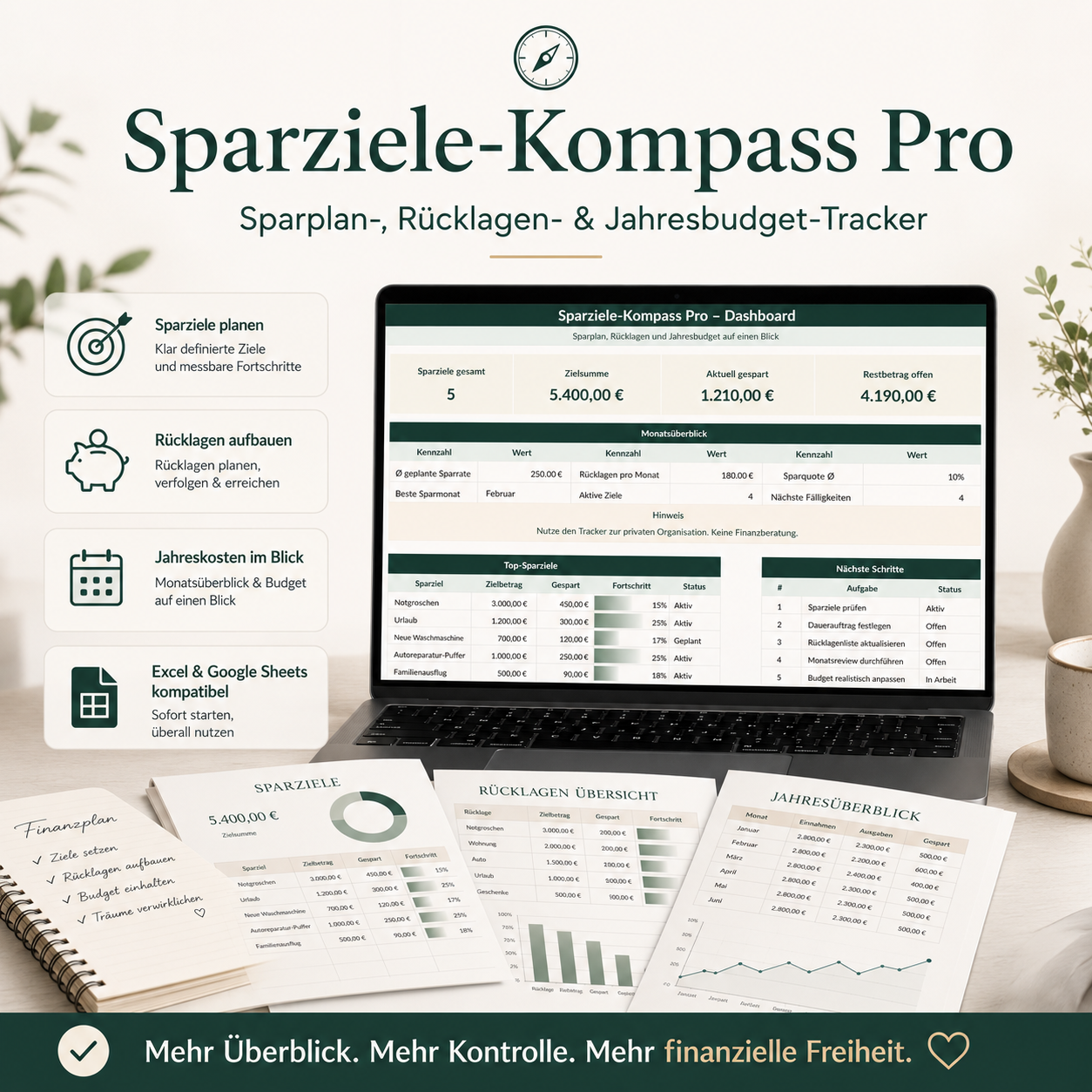 Sparziele-Kompass Pro – Sparplan-, Rücklagen- & Jahresbudget-Tracker