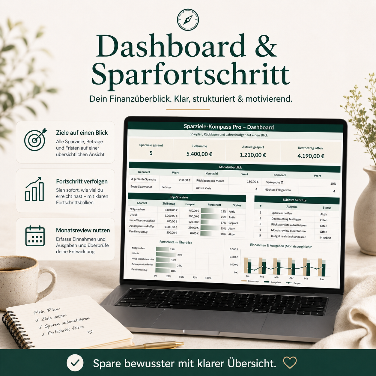 Sparziele-Kompass Pro – Sparplan-, Rücklagen- & Jahresbudget-Tracker