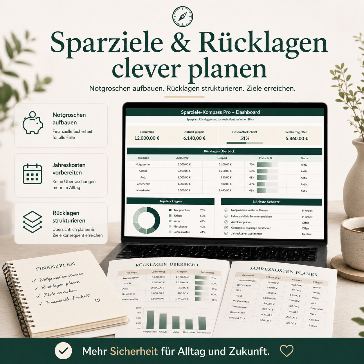 Sparziele-Kompass Pro – Sparplan-, Rücklagen- & Jahresbudget-Tracker