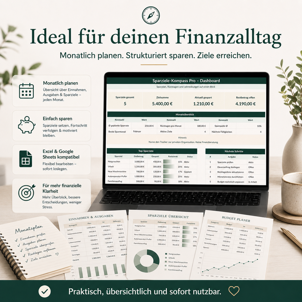 Sparziele-Kompass Pro – Sparplan-, Rücklagen- & Jahresbudget-Tracker