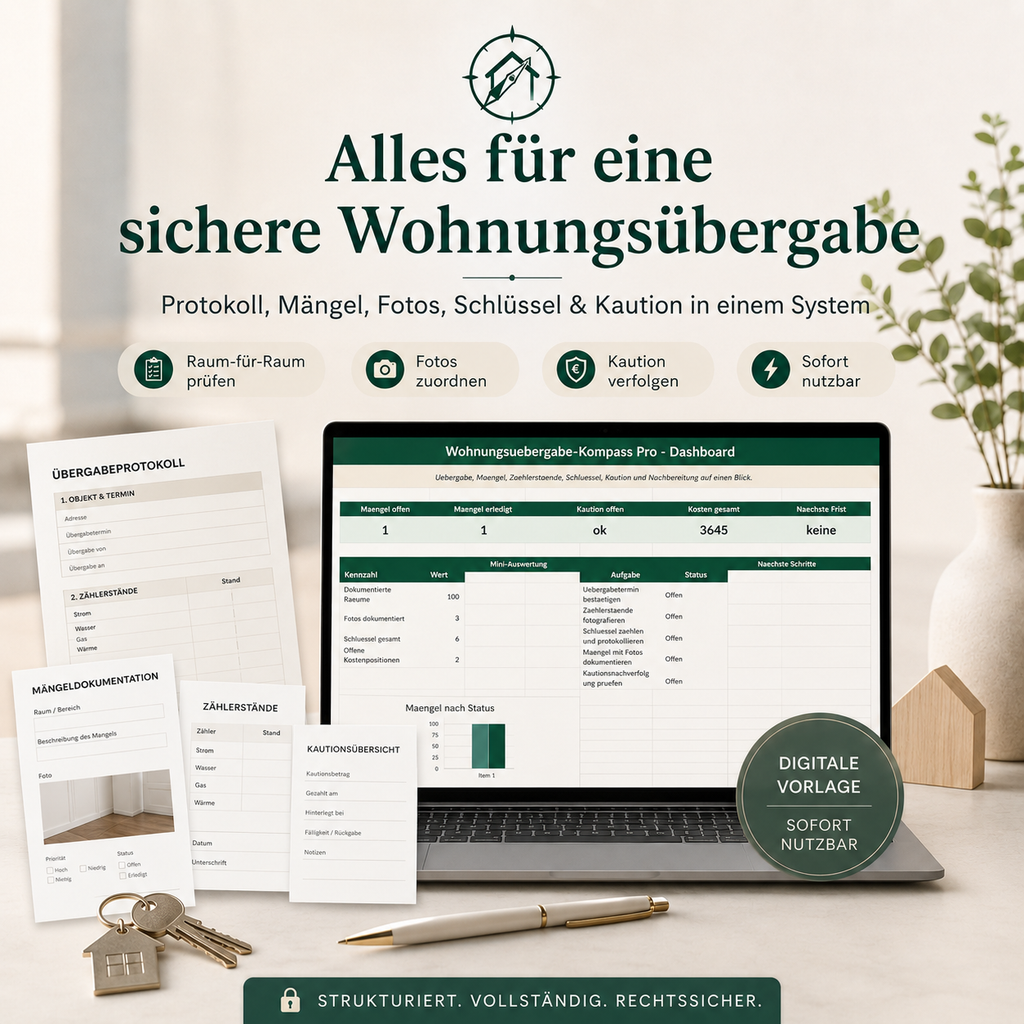 Wohnungsübergabe-Kompass Pro – Übergabeprotokoll, Mängel- & Kautions-Tracker