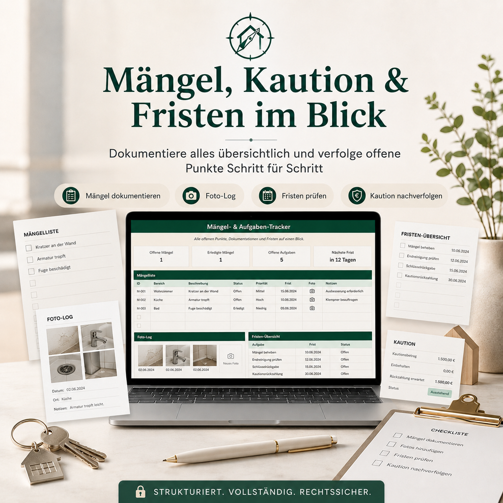 Wohnungsübergabe-Kompass Pro – Übergabeprotokoll, Mängel- & Kautions-Tracker