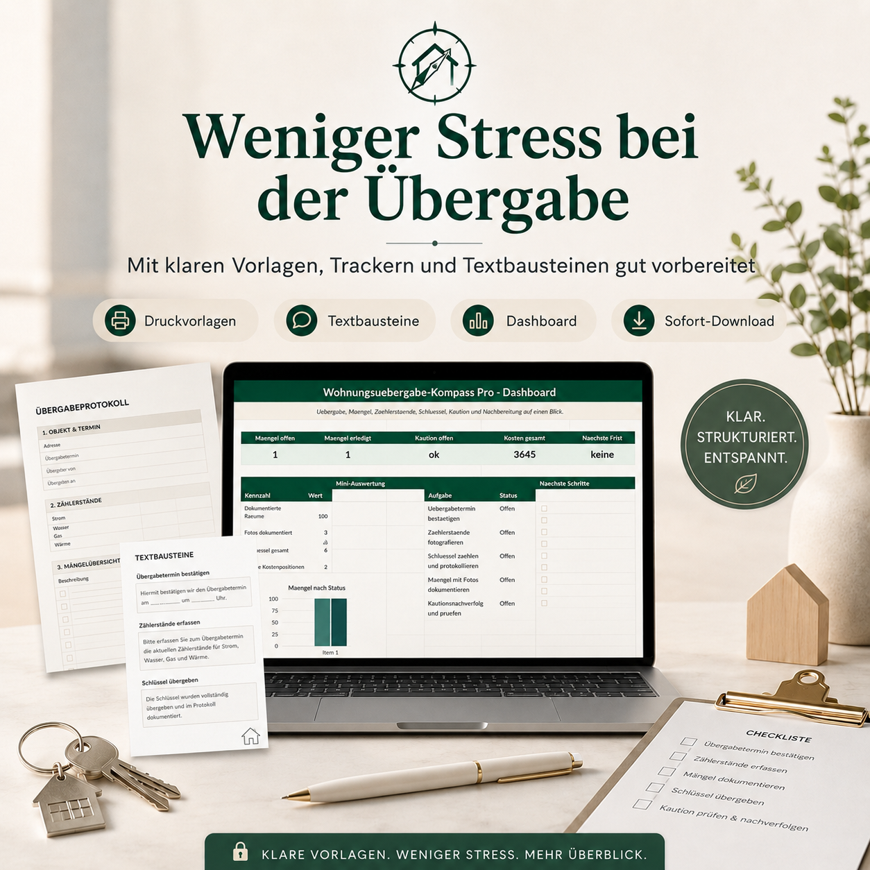 Wohnungsübergabe-Kompass Pro – Übergabeprotokoll, Mängel- & Kautions-Tracker