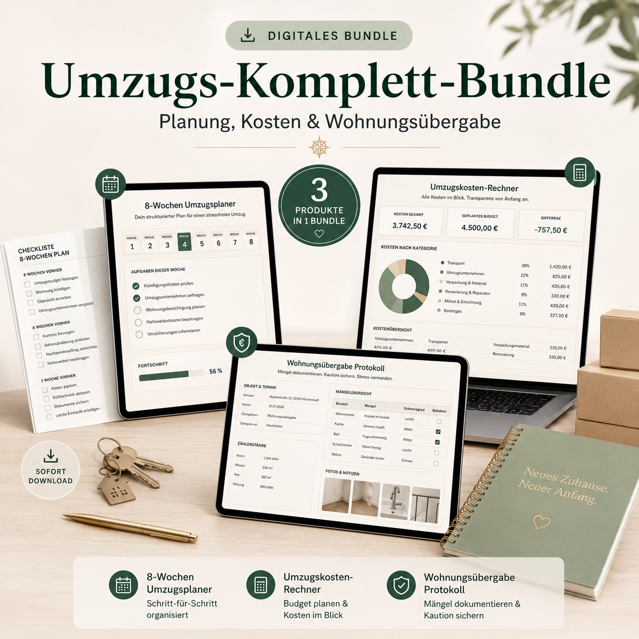 Umzugs-Komplett-Bundle – Planung, Kosten & Wohnungsübergabe