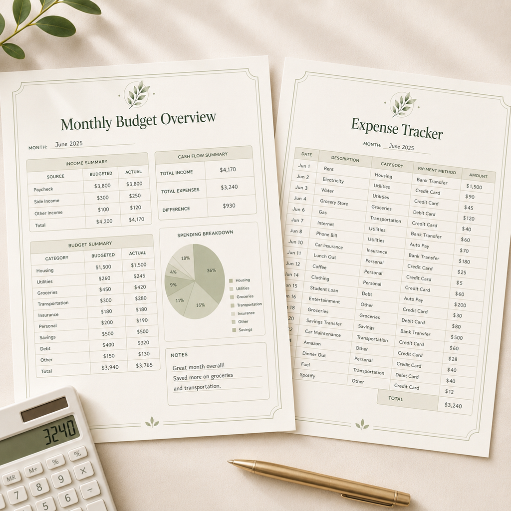 Monthly Budget Planner & Expense Tracker Printable