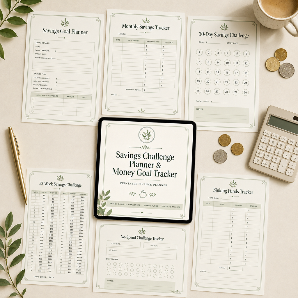 Savings Challenge Planner & Money Goal Tracker Printable