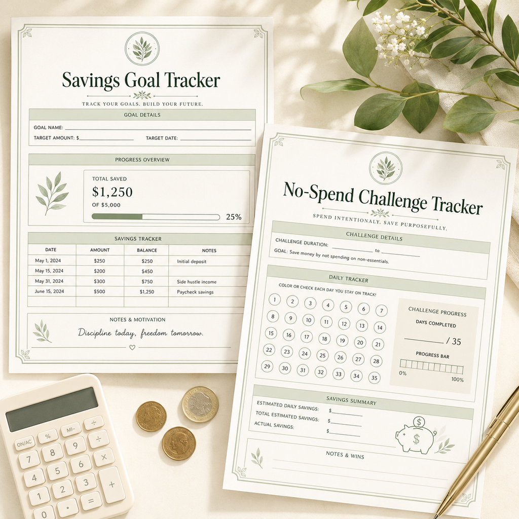 Savings Challenge Planner & Money Goal Tracker Printable