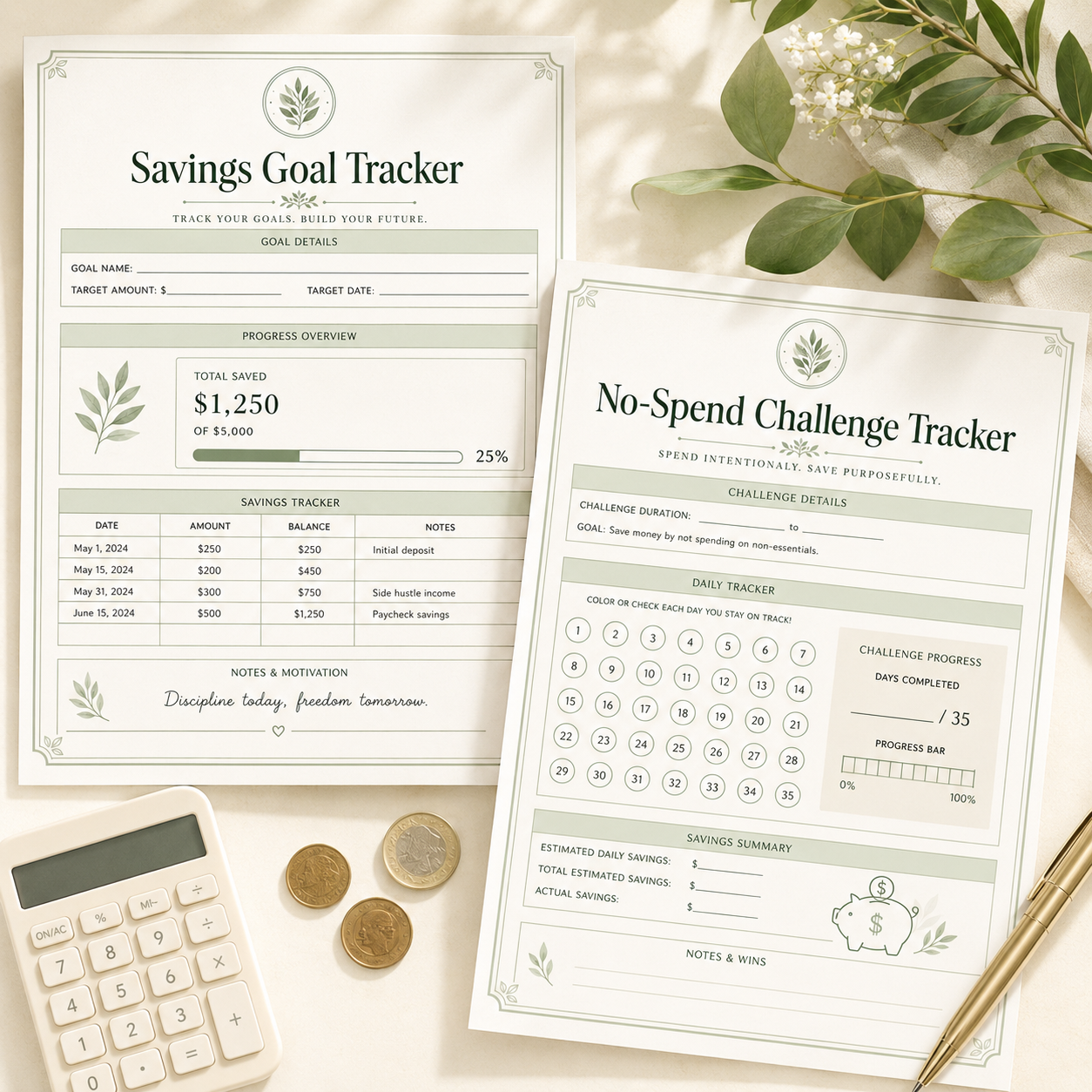 Savings Challenge Planner & Money Goal Tracker Printable