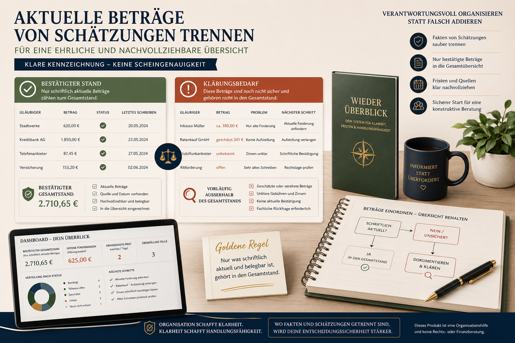 Aktuelle Forderungsbeträge von Schätzungen und ungeklärten Beträgen nachvollziehbar trennen