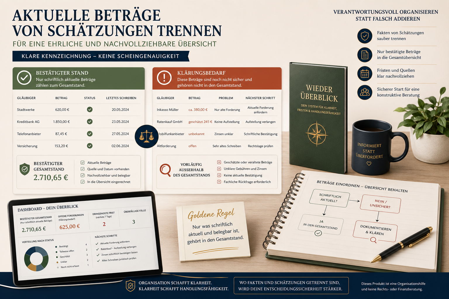 Aktuelle Forderungsbeträge von Schätzungen und ungeklärten Beträgen nachvollziehbar trennen