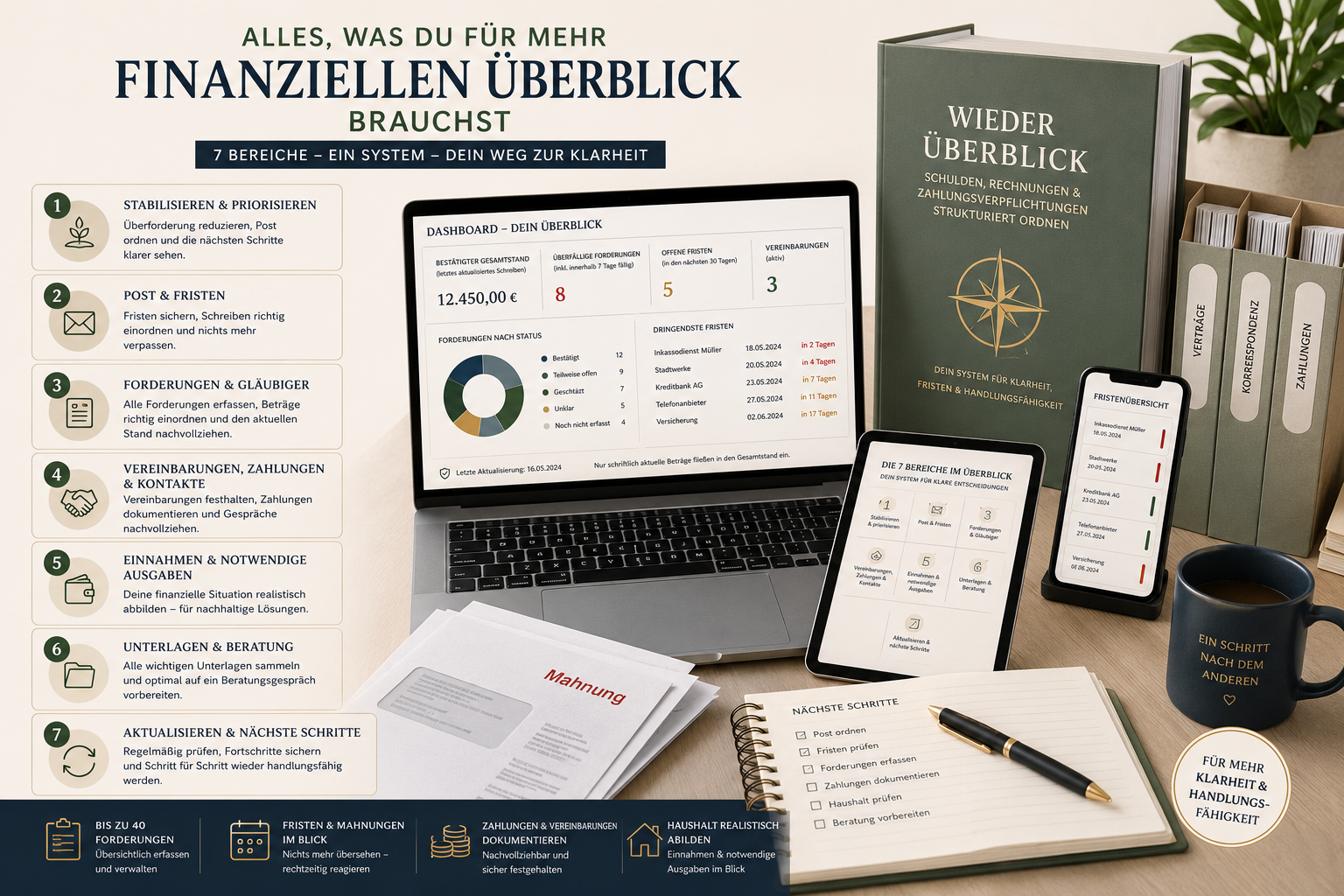 Excel-Dashboard und Arbeitsmappe für Forderungen, Fristen, Zahlungen, Dokumente und Beratungsvorbereitung